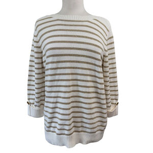 Women's Karen Scott Sweater, L, White & Gold